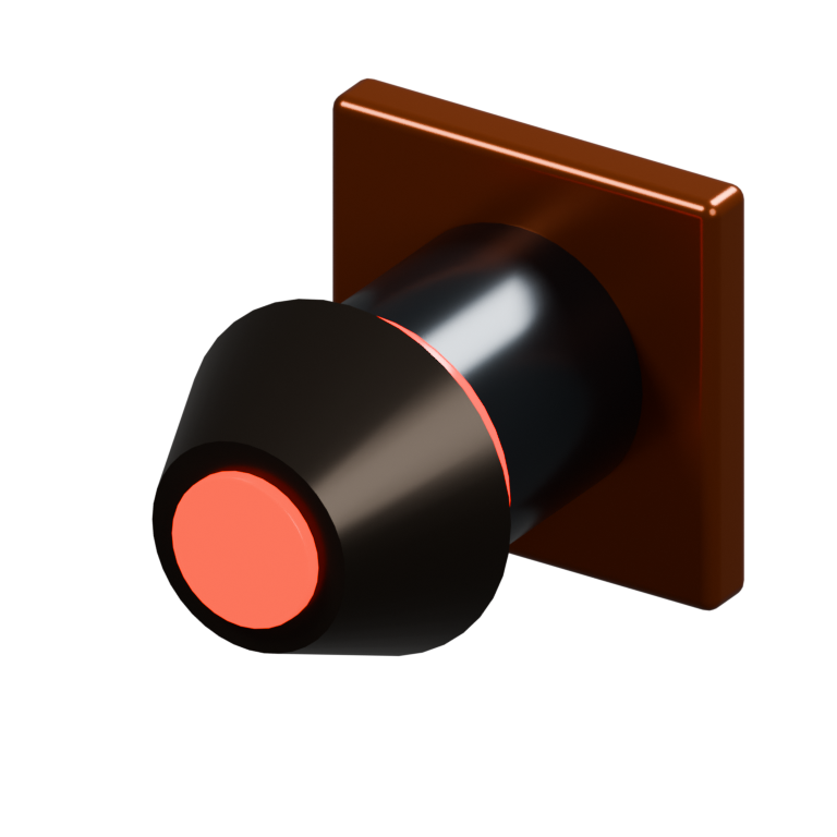 Render of an Arc Thruster with a mounting plate and glowing red nozzle.